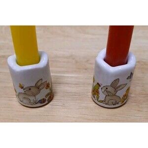 Vintage Easter Funny Design Bunny Rabbits Mini Candleholders  Set Of 2